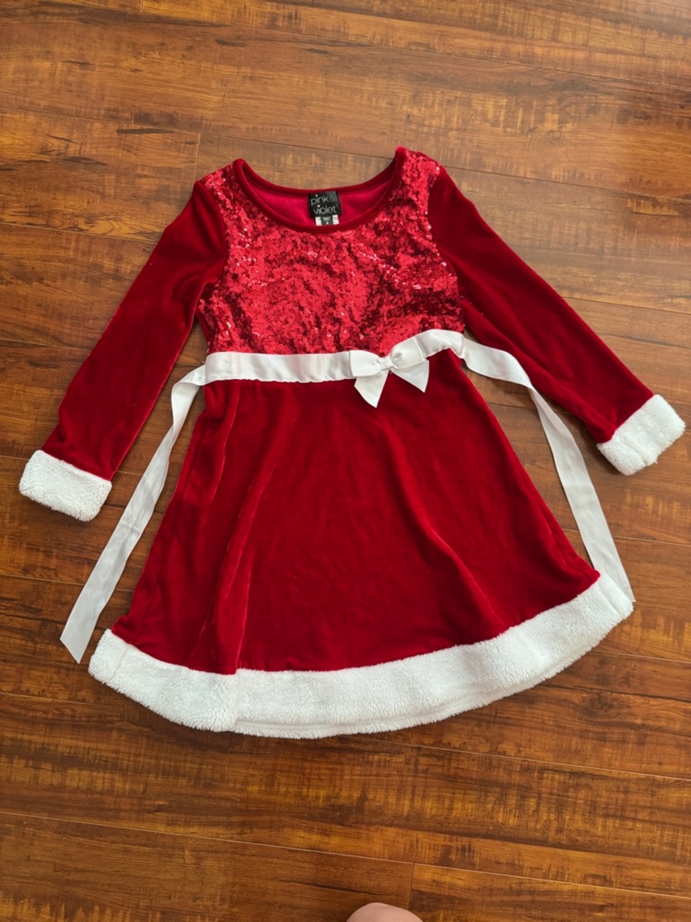Pink & Violet Red Velvet Dress with White Trim